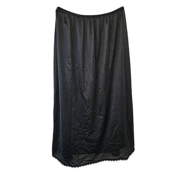 Adonna 100% Nylon Long Half Slip Womens XL Black Elastic Waist Lace Hem - Picture 1 of 5